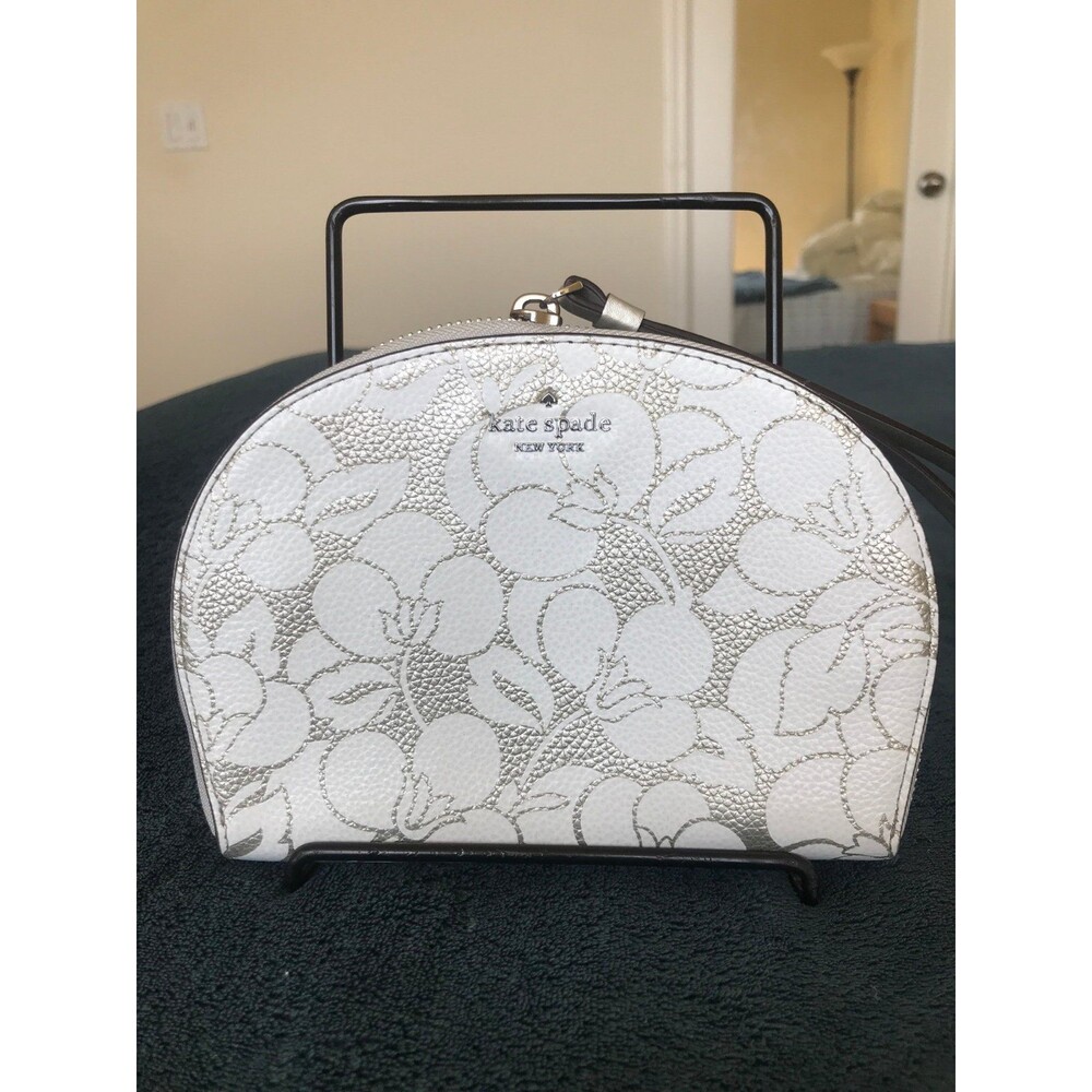 Kate Spade Larchmont Avenue Breezy Floral Half Moon Wristlet Silver Clutch